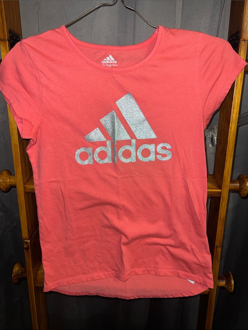 adidas Coral Pink Short Sleeve Tee with Silver Logo size L 14